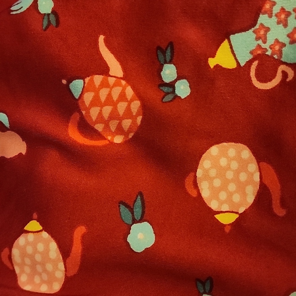 Sz 2T Dot Dot Smile Red Flutter Sleeve Twirl Dress w/ Flowers and Teapot Design - Picture 2 of 4